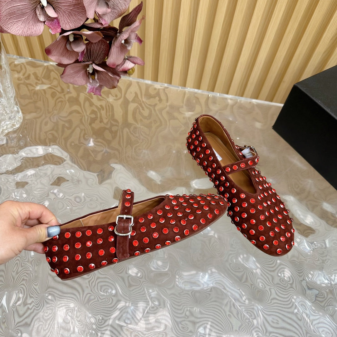 STRASS SUEDE BALLET FLATS APPLE RED - 35