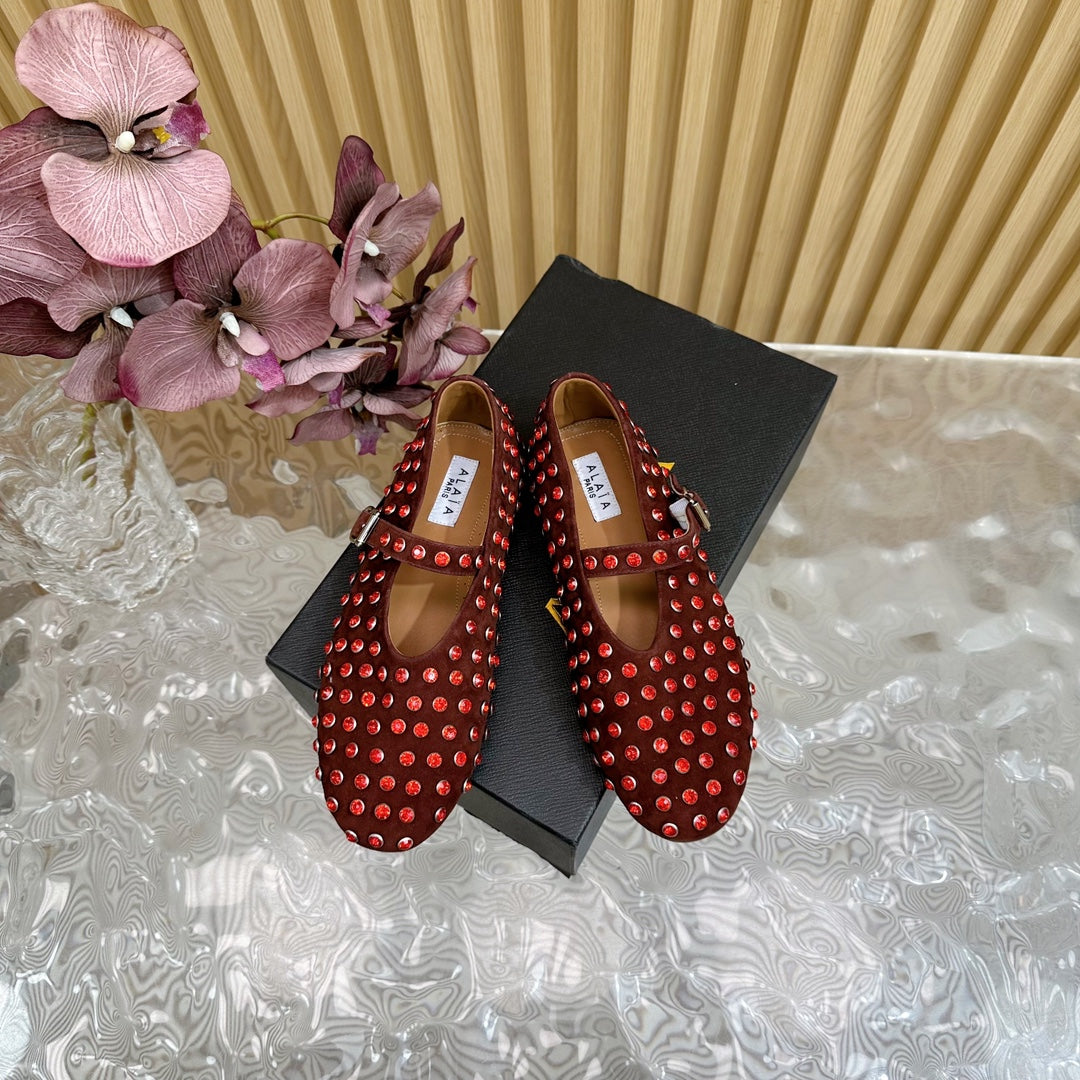 STRASS SUEDE BALLET FLATS APPLE RED - 35