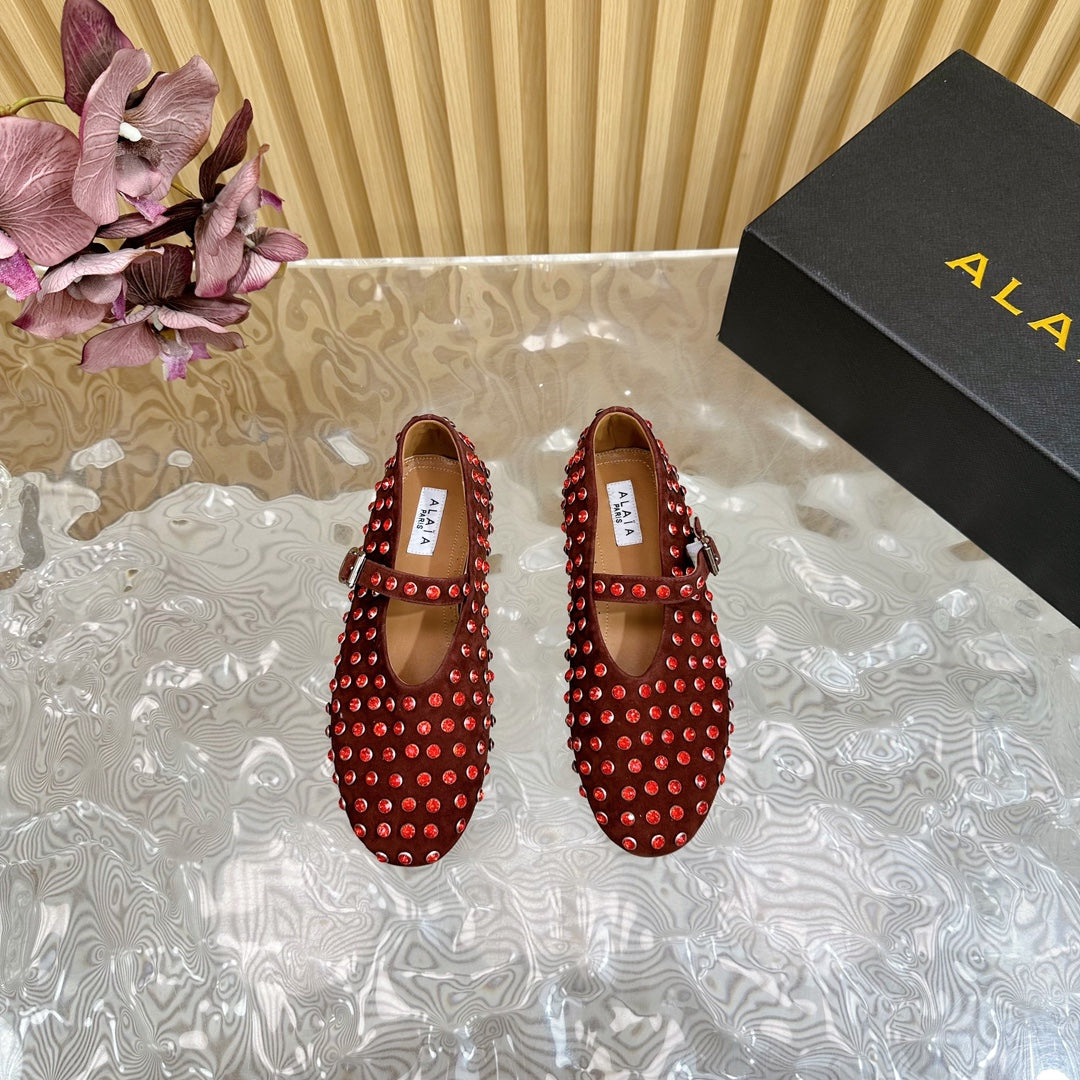 STRASS SUEDE BALLET FLATS APPLE RED - 35