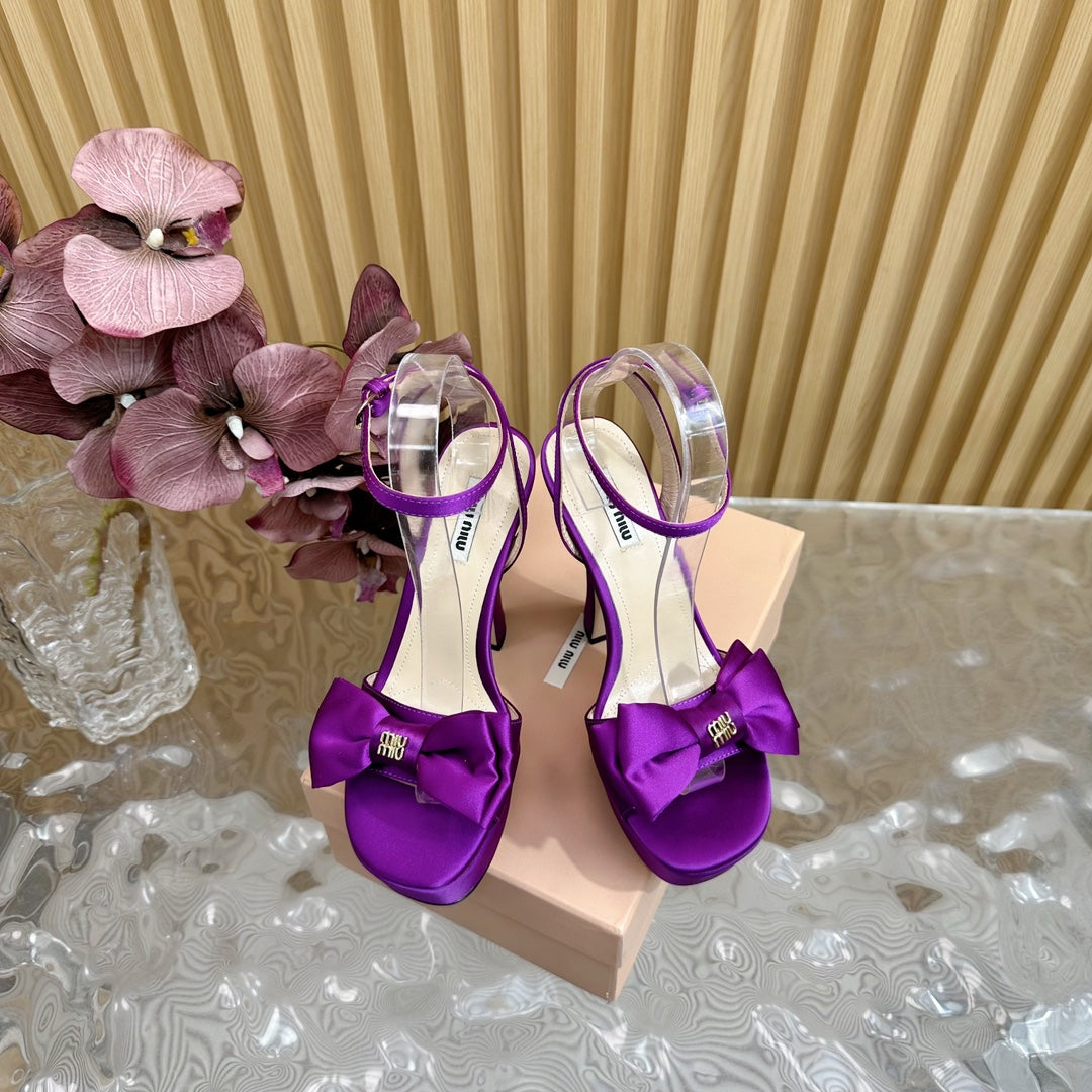 HIGH BOW PLATFORM IN VIOLET SILK - 35