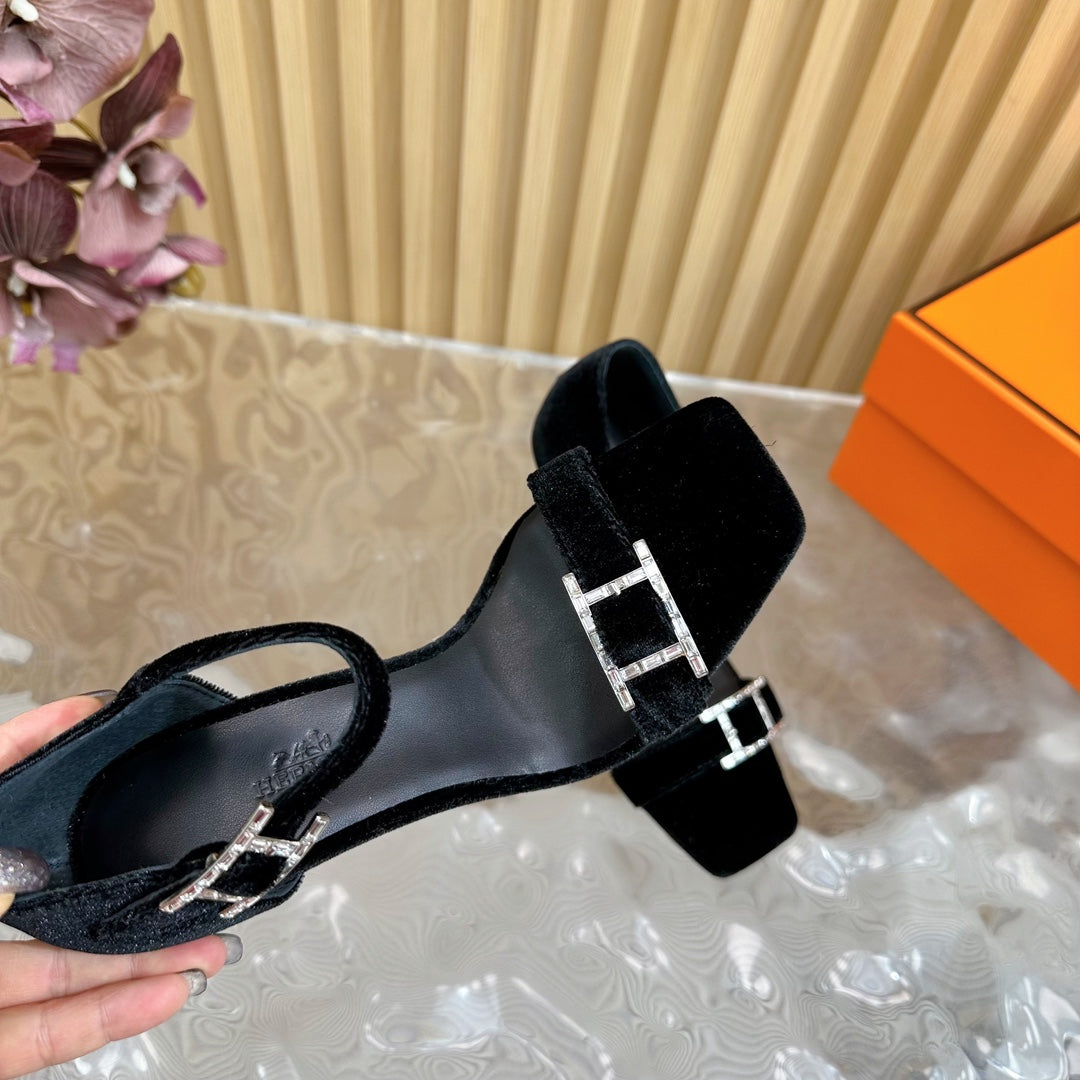 JULY SANDAL 105 MM IN BLACK VELVET - 35