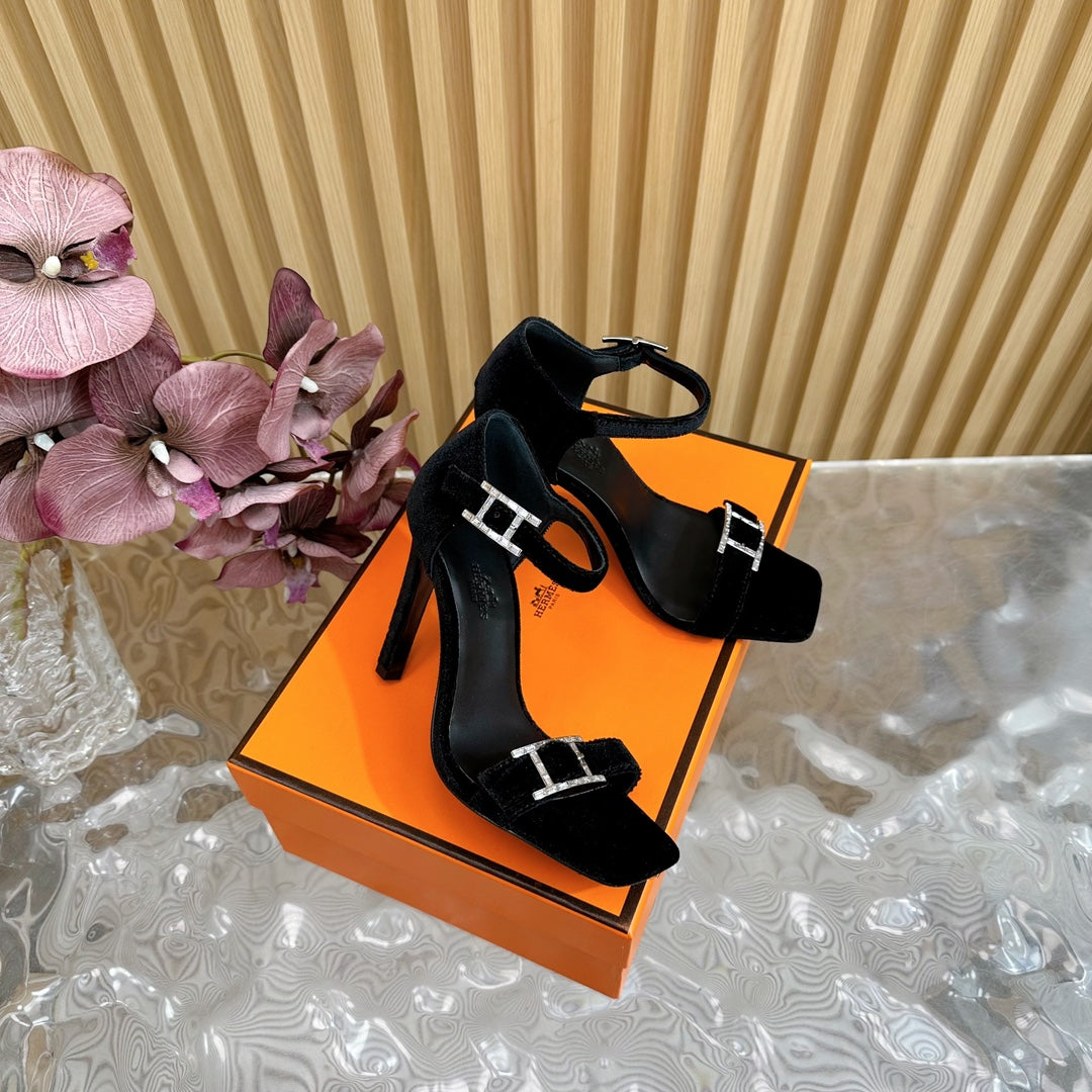 JULY SANDAL 105 MM IN BLACK VELVET - 35