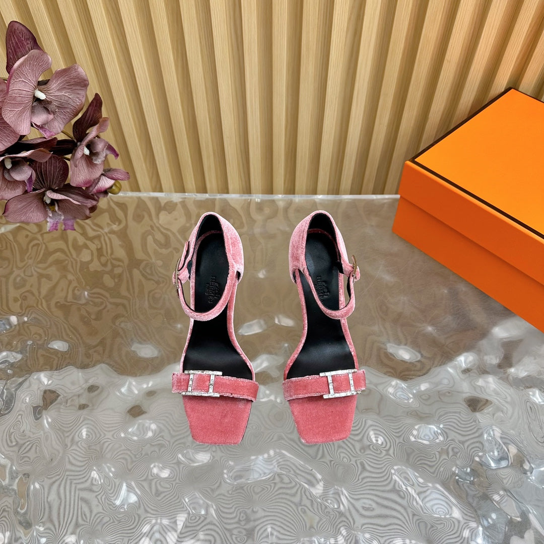 JULY SANDAL 105 MM IN ROUGE PINK VELVET - 35