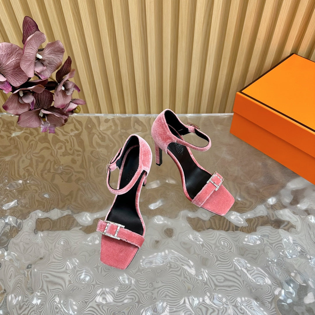 JULY SANDAL 105 MM IN ROUGE PINK VELVET - 35