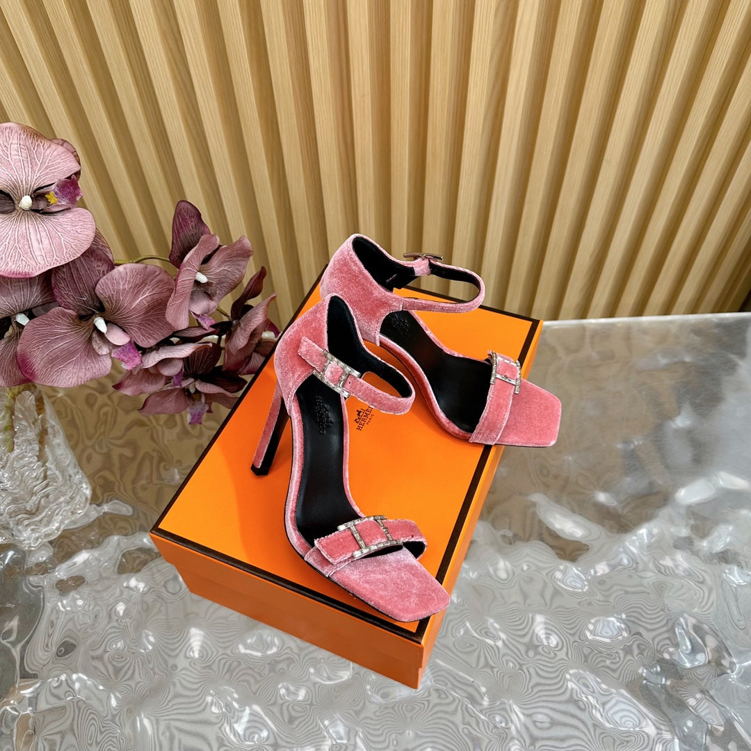 JULY SANDAL 105 MM IN ROUGE PINK VELVET - 35