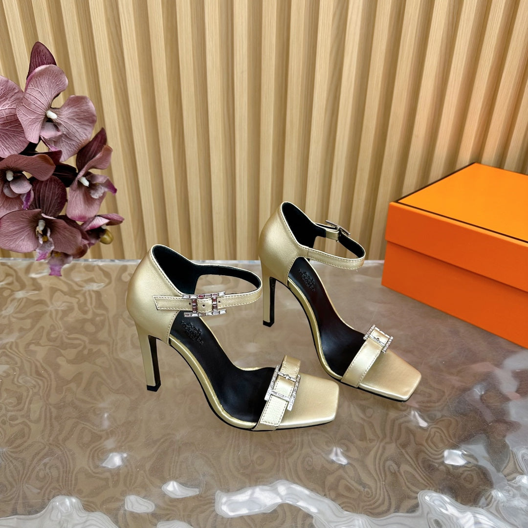 JULY SANDAL 105 MM IN LIGHT GOLD CALFSKIN - 35