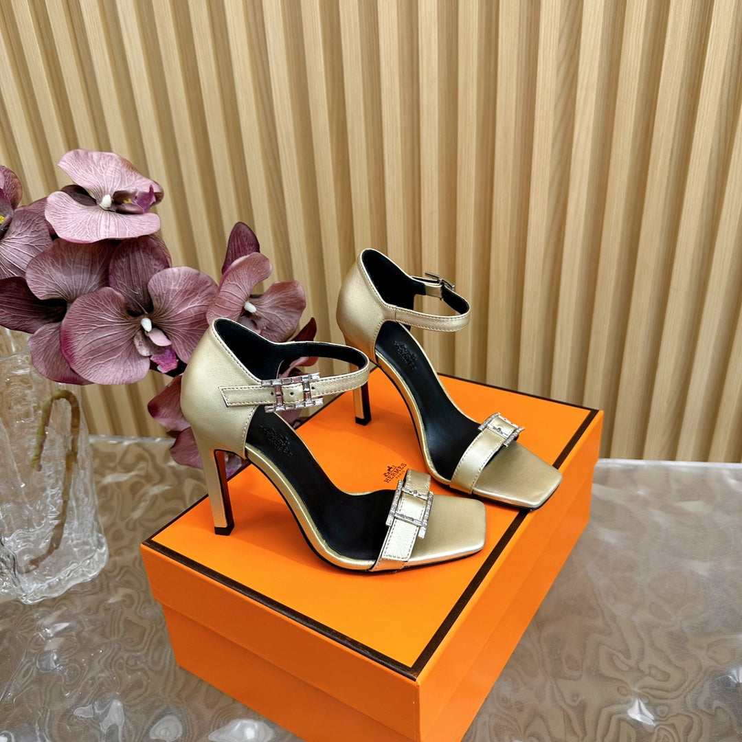 JULY SANDAL 105 MM IN LIGHT GOLD CALFSKIN - 35