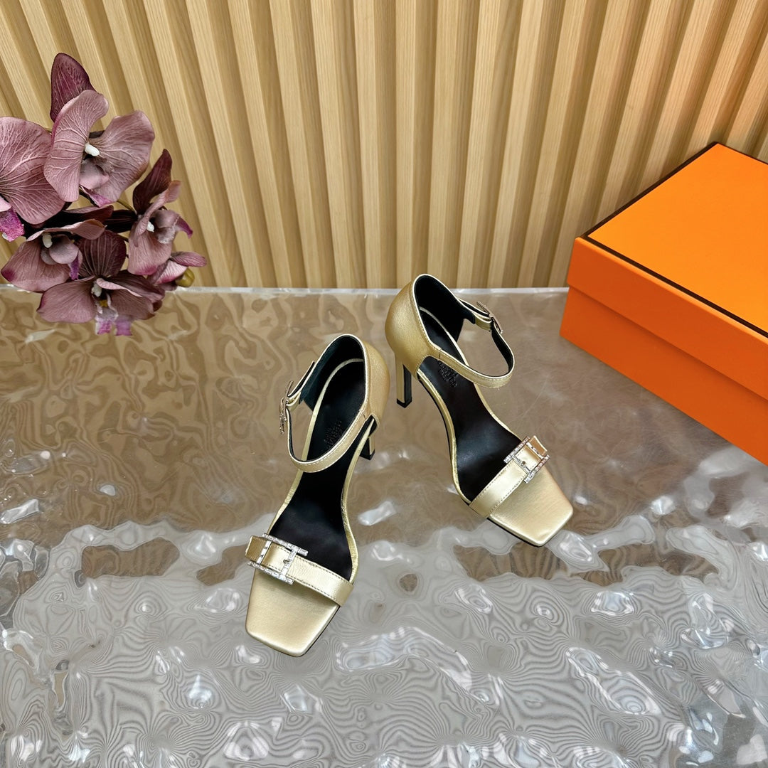 JULY SANDAL 105 MM IN LIGHT GOLD CALFSKIN - 35