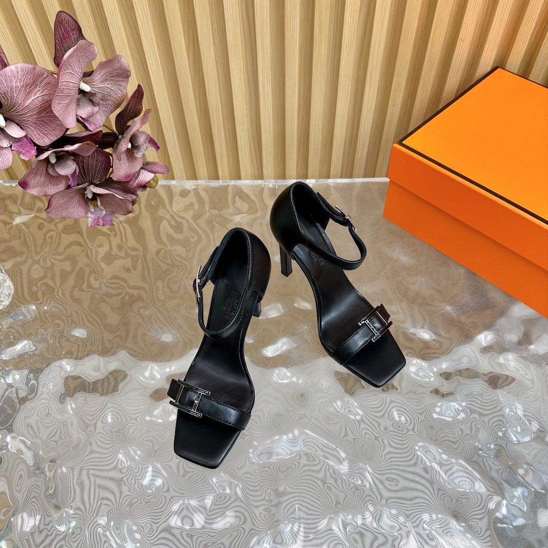 JULY SANDAL 105 MM IN BLACK CALFSKIN - 35