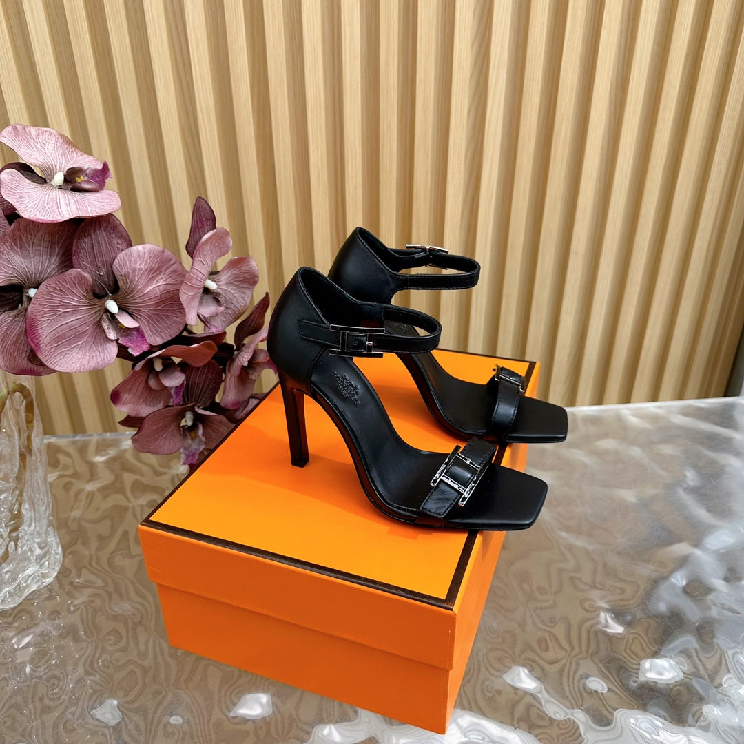 JULY SANDAL 105 MM IN BLACK CALFSKIN - 35