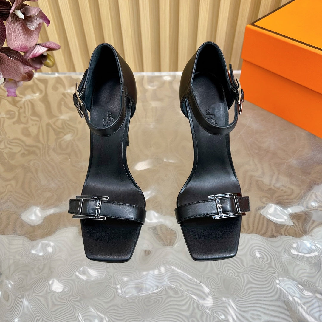 JULY SANDAL 105 MM IN BLACK CALFSKIN - 35