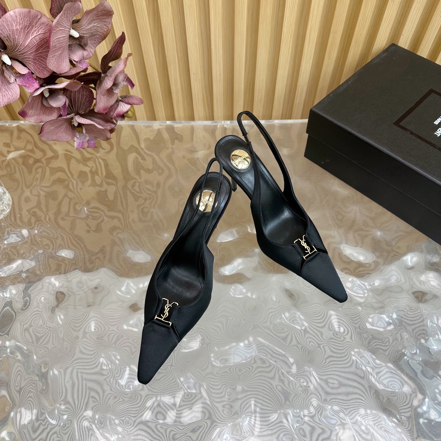 BABYLONE SLINGBACK PUMPS IN BLACK SILK - 35
