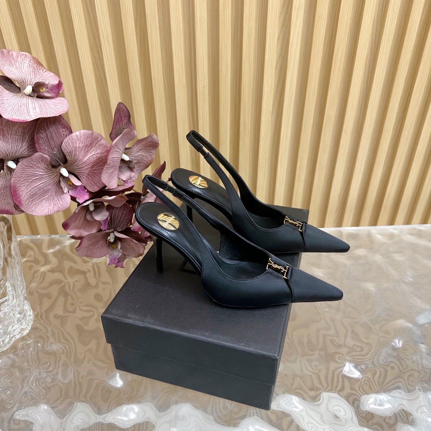 BABYLONE SLINGBACK PUMPS IN BLACK SILK - 35