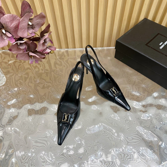 BABYLONE SLINGBACK PUMPS IN BLACK GLOSSY CALFSKIN - 35