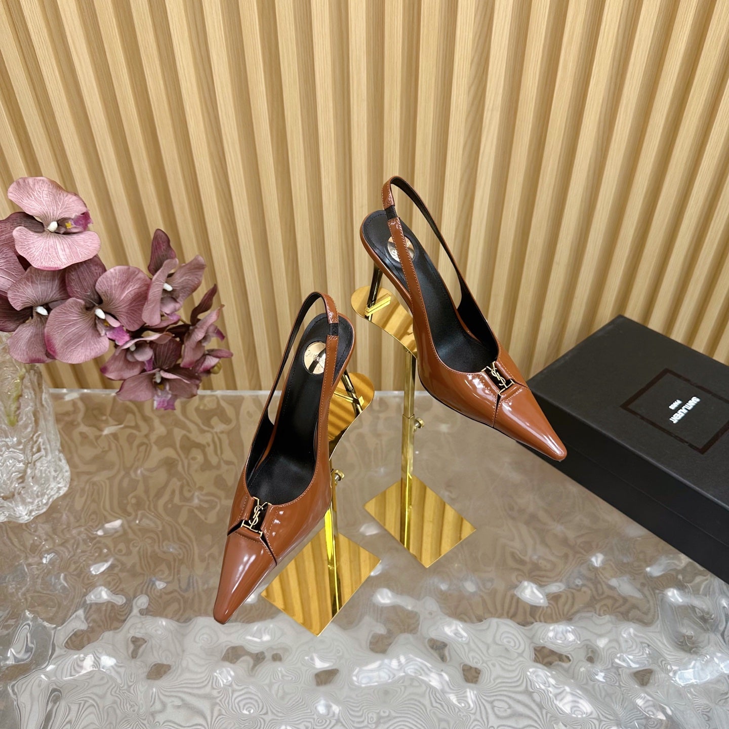 BABYLONE SLINGBACK PUMPS IN BRONZE ORANGE GLOSSY CALFSKIN - 35