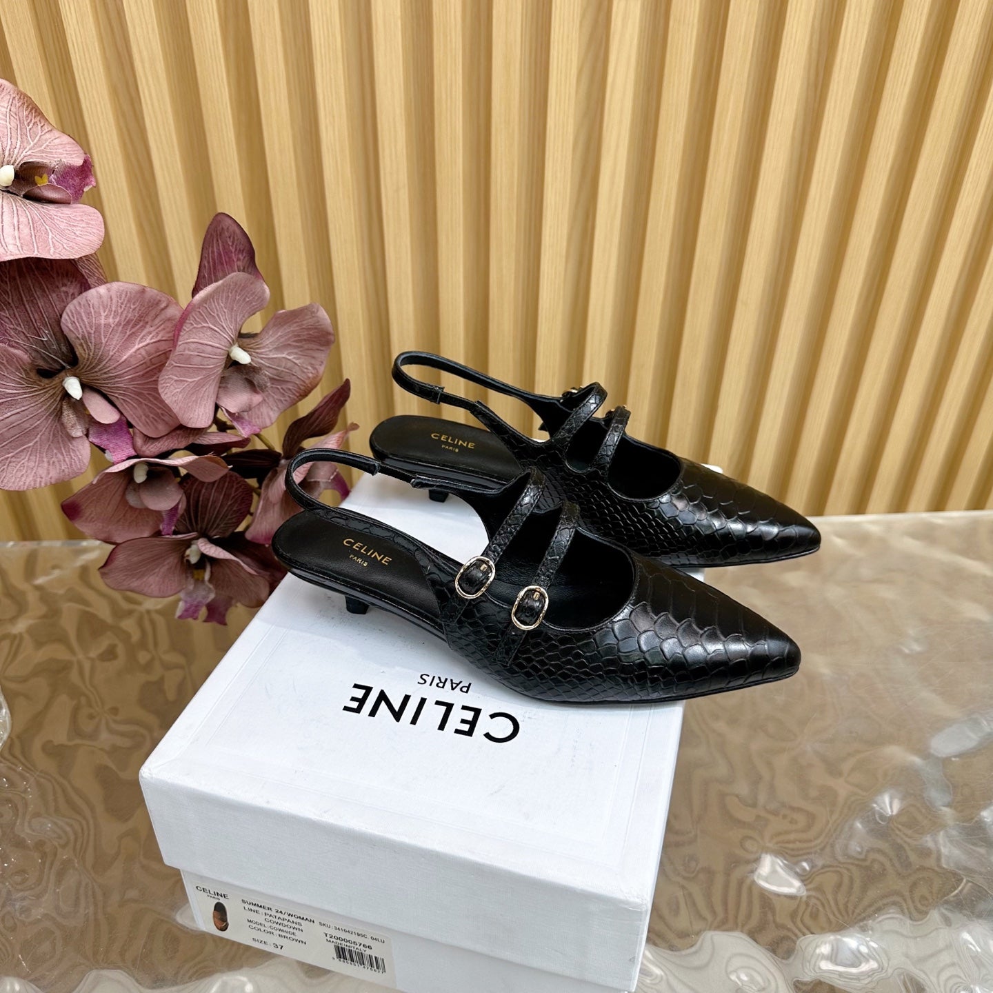 JUDY DOUBLE STRAP MARY JANE SLINGBACK 35MM IN BLACK SNAKE EMBOSSED CALFSKIN - 35