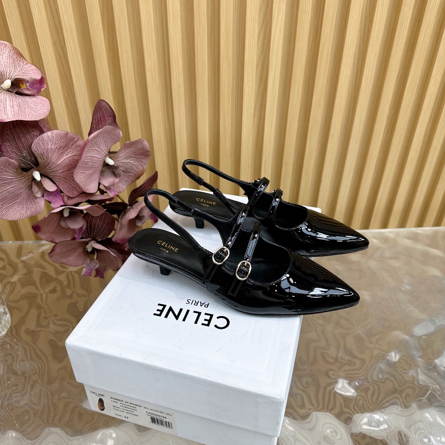 JUDY DOUBLE STRAP MARY JANE SLINGBACK 35MM IN BLACK PATENT CALFSKIN - 35