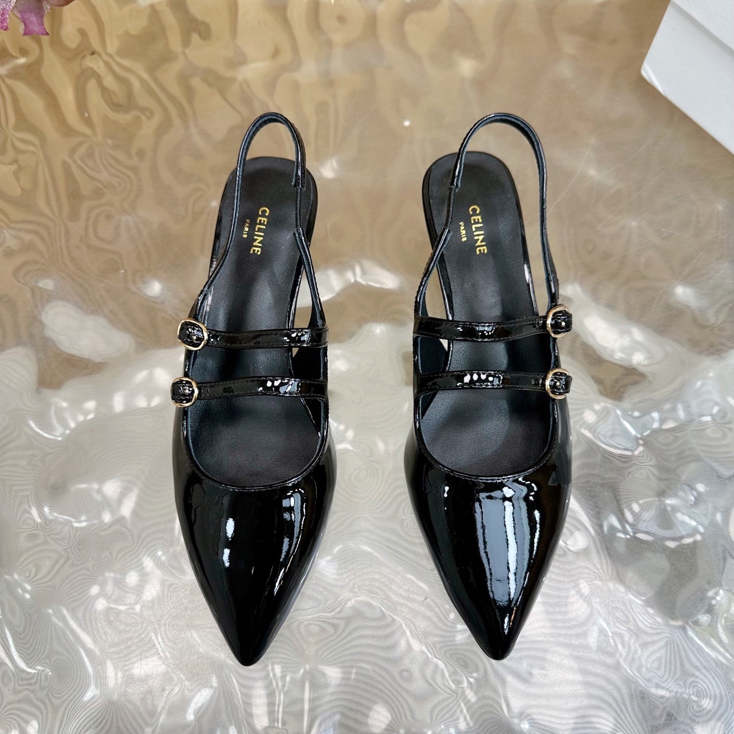 JUDY DOUBLE STRAP MARY JANE SLINGBACK 35MM IN BLACK PATENT CALFSKIN - 35