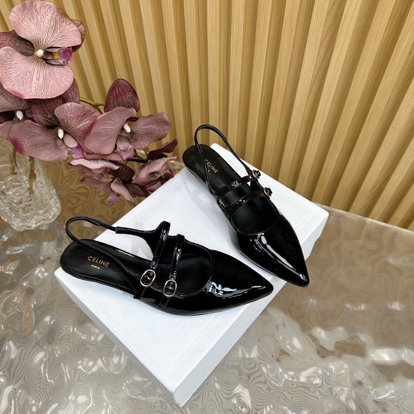 JUDY DOUBLE STRAP MARY JANE SLINGBACK 35MM IN BLACK PATENT CALFSKIN - 35