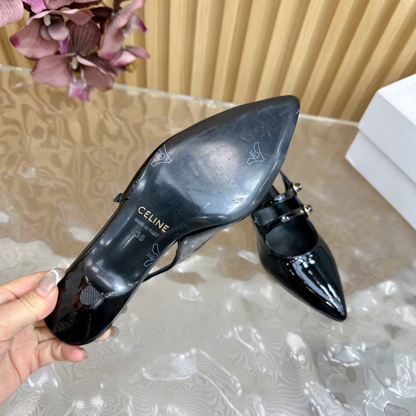 JUDY DOUBLE STRAP MARY JANE SLINGBACK 35MM IN BLACK PATENT CALFSKIN - 35