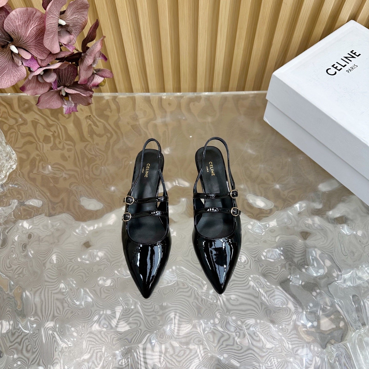 JUDY DOUBLE STRAP MARY JANE SLINGBACK 35MM IN BLACK PATENT CALFSKIN - 35