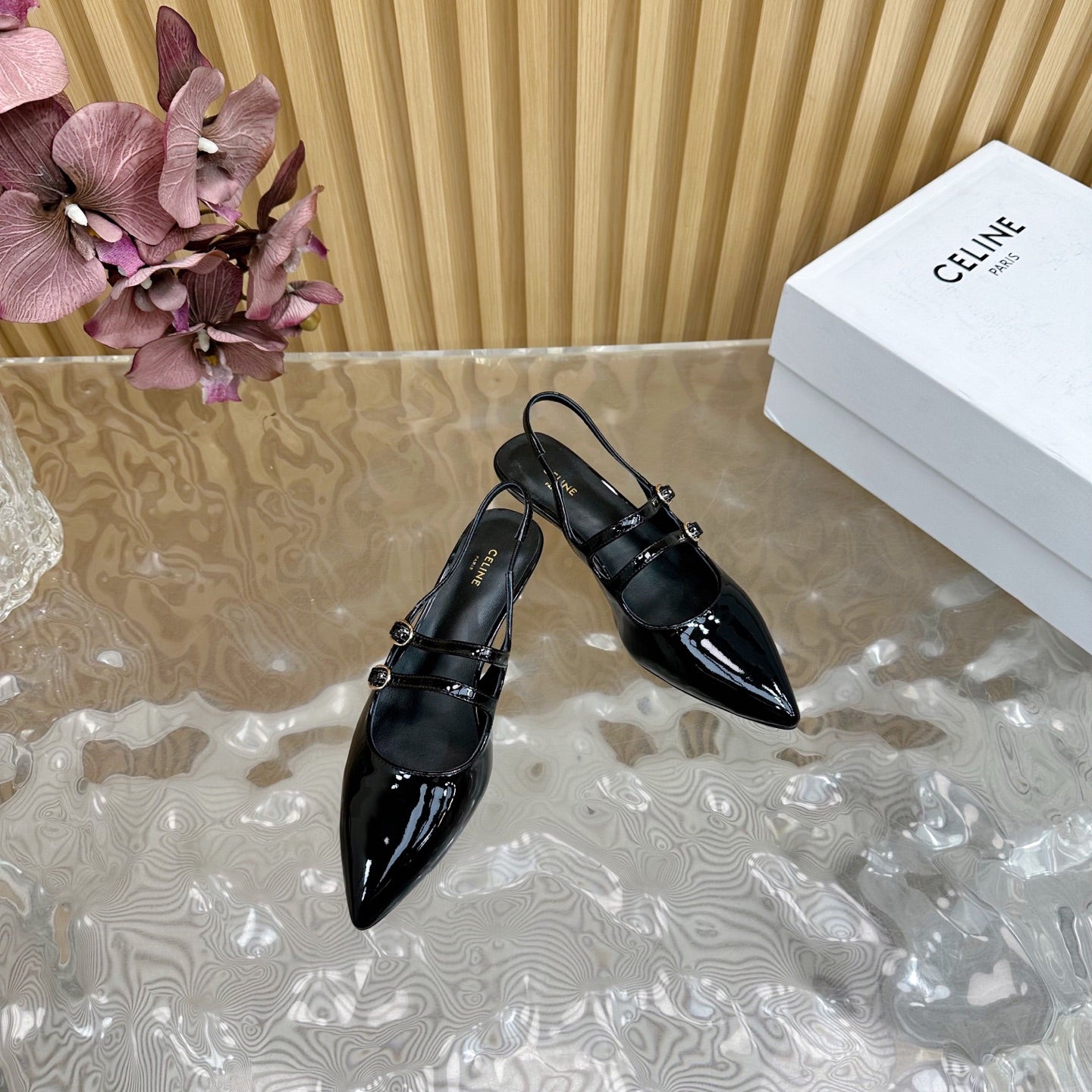 JUDY DOUBLE STRAP MARY JANE SLINGBACK 35MM IN BLACK PATENT CALFSKIN - 35