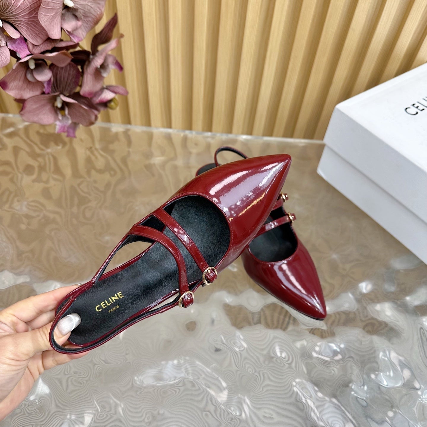 JUDY DOUBLE STRAP MARY JANE SLINGBACK 35MM IN CURRANT RED CALFSKIN - 35