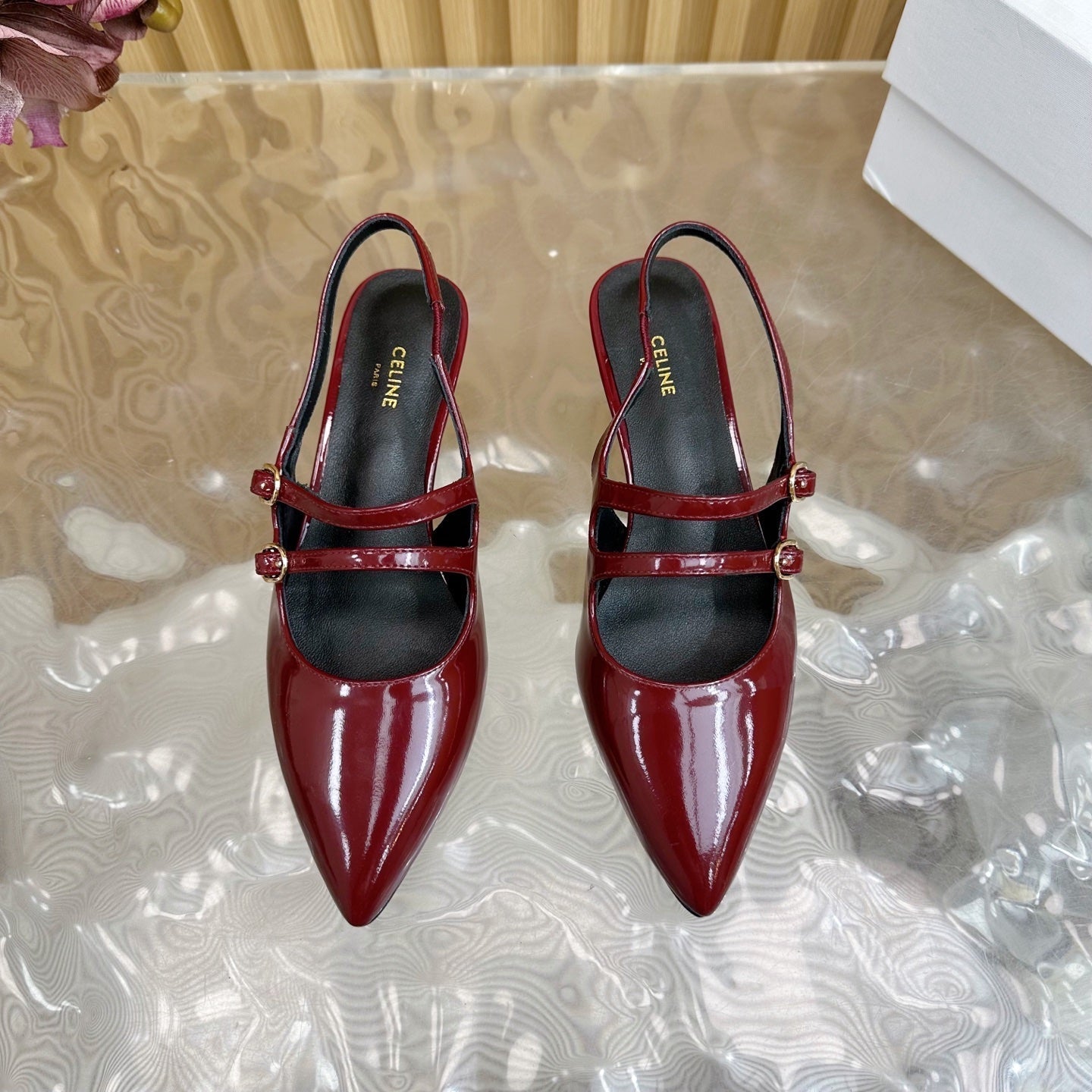 JUDY DOUBLE STRAP MARY JANE SLINGBACK 35MM IN CURRANT RED CALFSKIN - 35