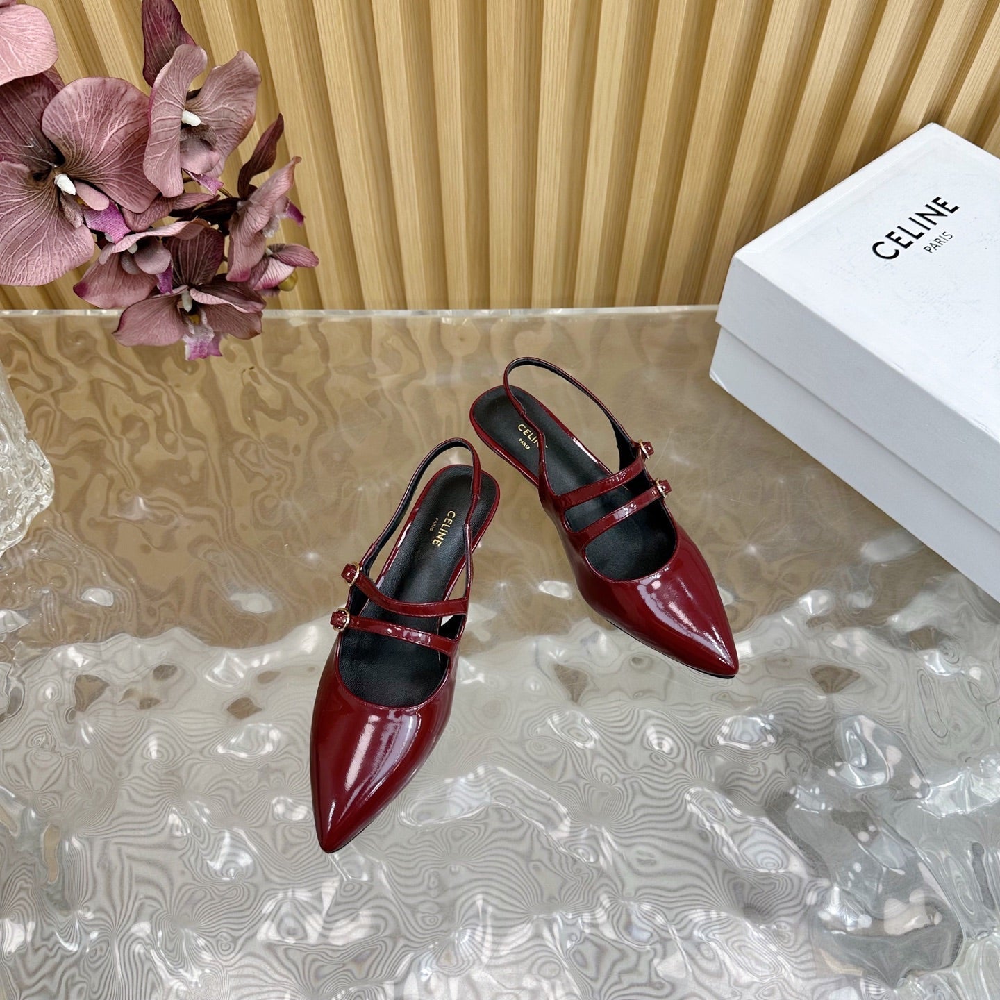 JUDY DOUBLE STRAP MARY JANE SLINGBACK 35MM IN CURRANT RED CALFSKIN - 35