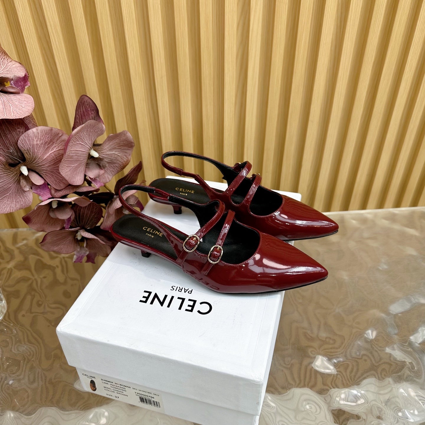 JUDY DOUBLE STRAP MARY JANE SLINGBACK 35MM IN CURRANT RED CALFSKIN - 35