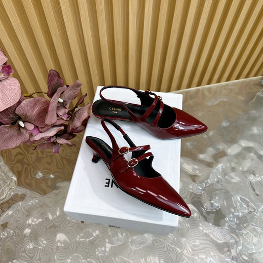 JUDY DOUBLE STRAP MARY JANE SLINGBACK 35MM IN CURRANT RED CALFSKIN - 35