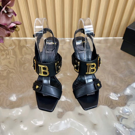 BALMAIN 25S RHINESTONE STILETTO SANDALS 95MM IN BLACK CALFSKIN - 35