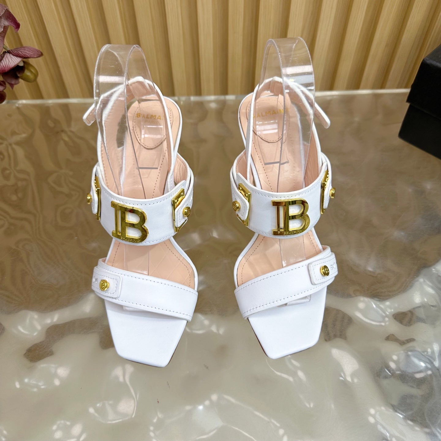 BALMAIN 25S RHINESTONE STILETTO SANDALS 95MM IN WHITE CALFSKIN - 35