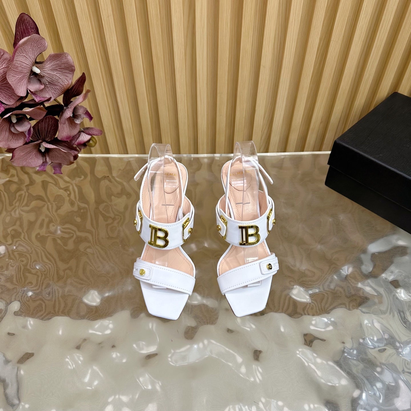 BALMAIN 25S RHINESTONE STILETTO SANDALS 95MM IN WHITE CALFSKIN - 35