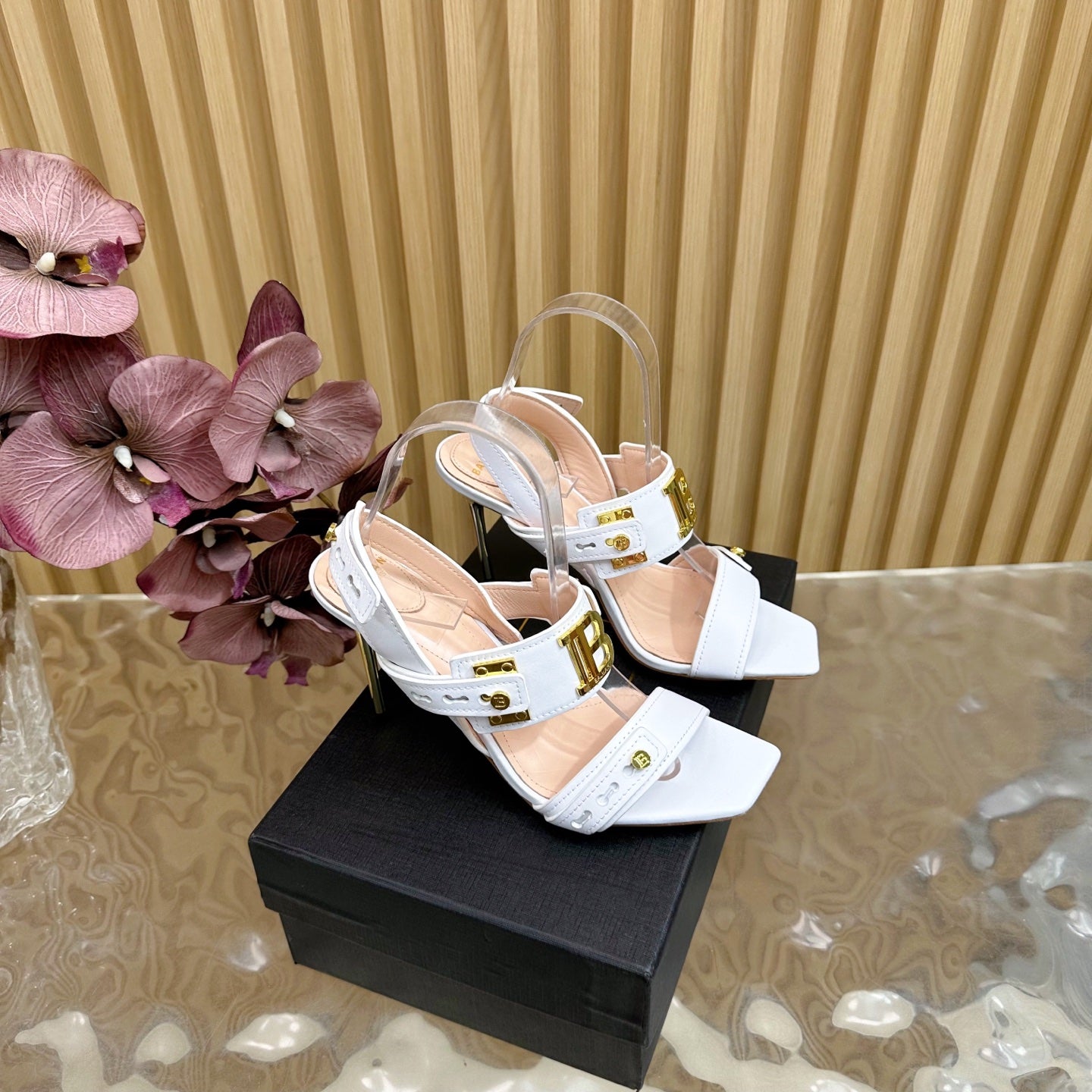 BALMAIN 25S RHINESTONE STILETTO SANDALS 95MM IN WHITE CALFSKIN - 35