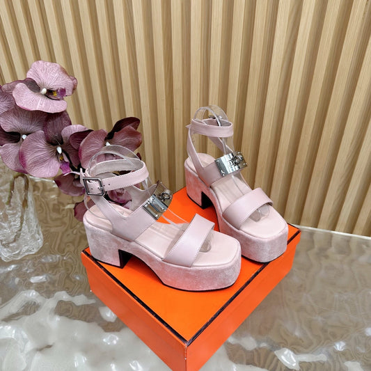 HM 25S CLASSIC WEDGE SANDALS 70 MM IN LIGHT PINK LAMBSKIN WITH SILVER HARDWARE - 35