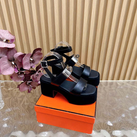 HM 25S CLASSIC WEDGE SANDALS 70 MM IN BLACK LAMBSKIN WITH SILVER HARDWARE - 35