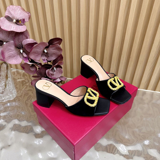 VALENTINO 25S HIGH-HEEL MULES 60 MM IN BLACK VELVET AND CALFSKIN WITH GOLD HARDWARE - 35