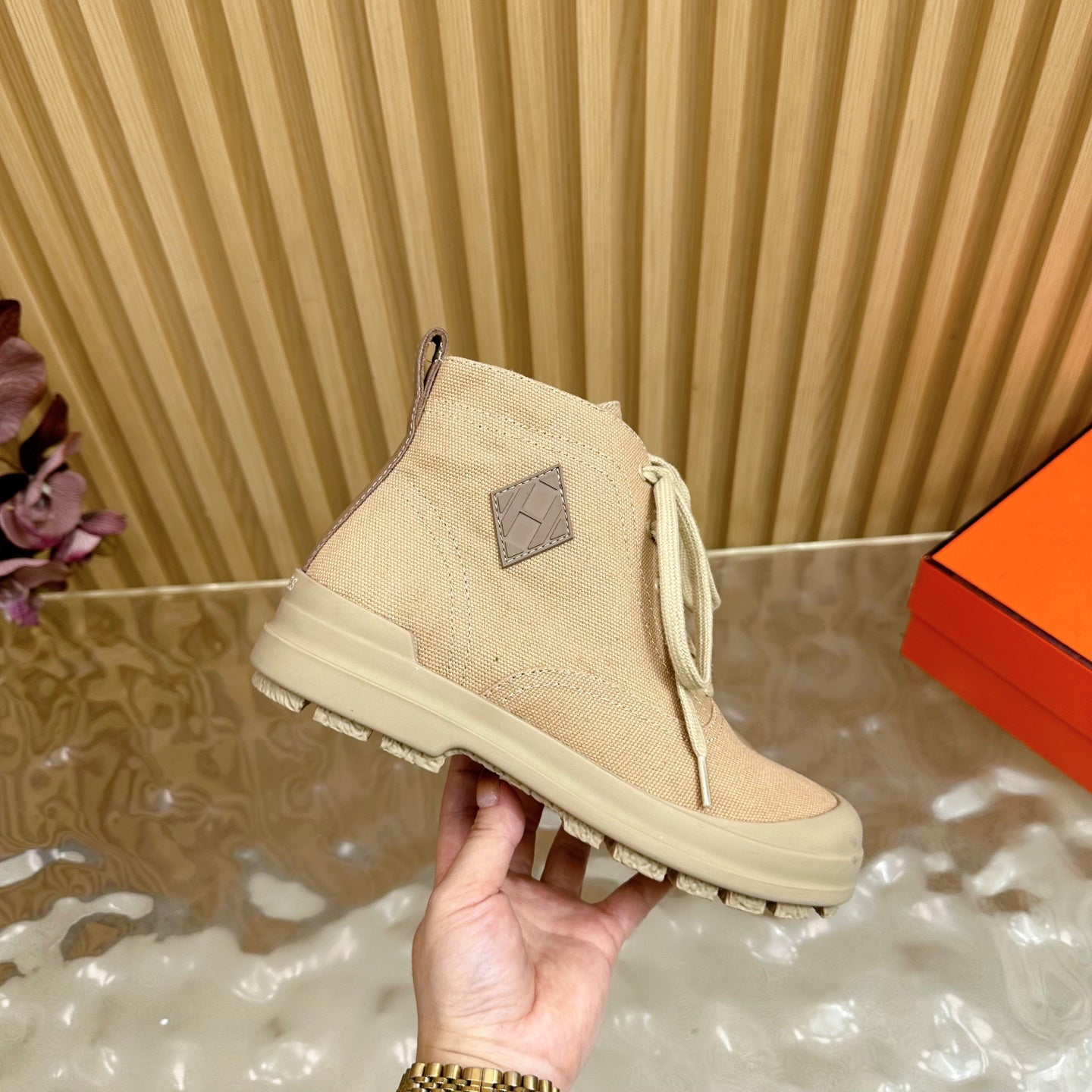 HM 25S KOOLER ANKLE BOOTS IN BEIGE CANVAS - 35