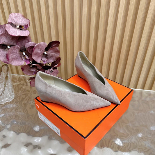 HM 25S HIGH-HEEL WEDGE SHOES 50 MM IN DUSTY BEIGE SUEDE - 35