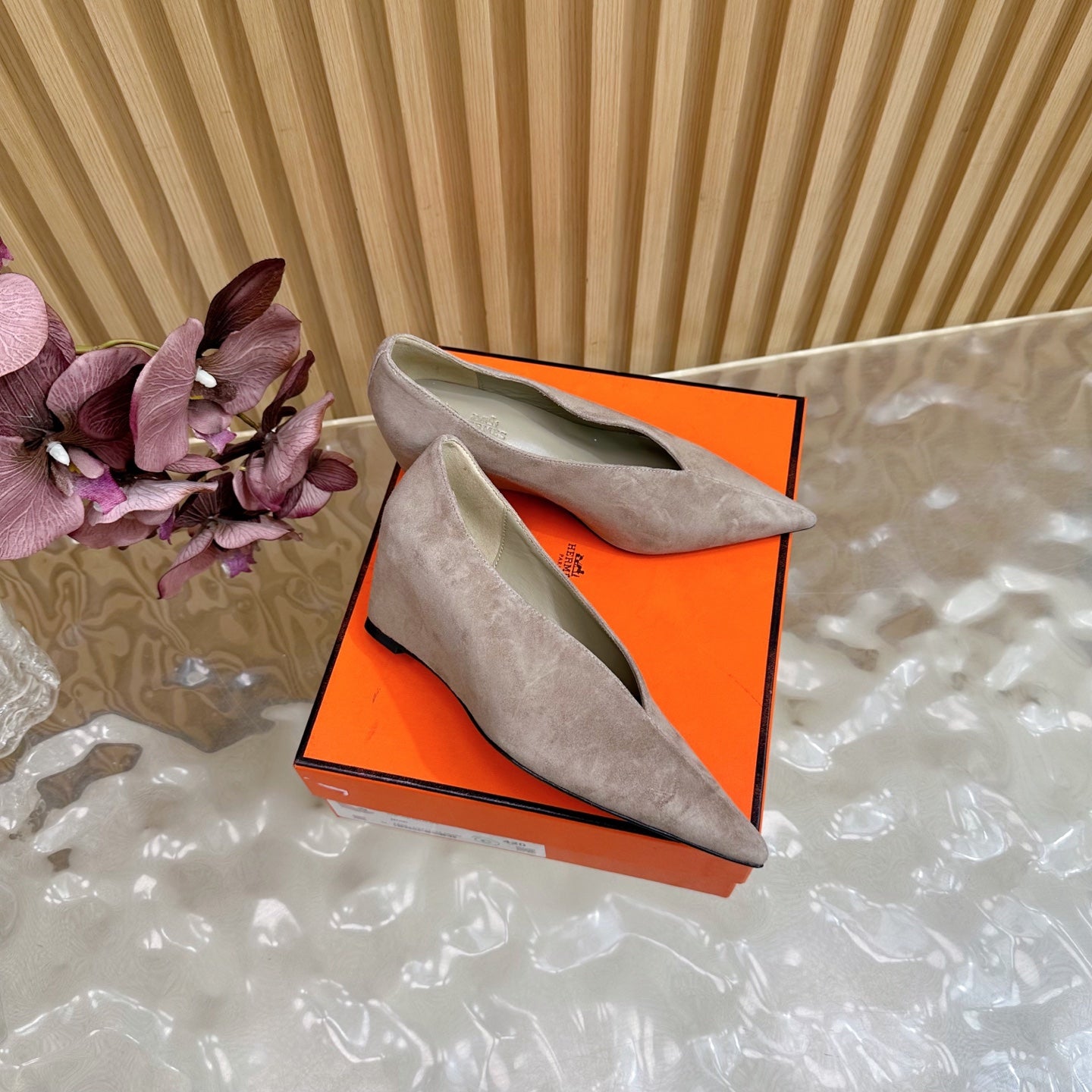 HM 25S HIGH-HEEL WEDGE SHOES 50 MM IN DUSTY BEIGE SUEDE - 35