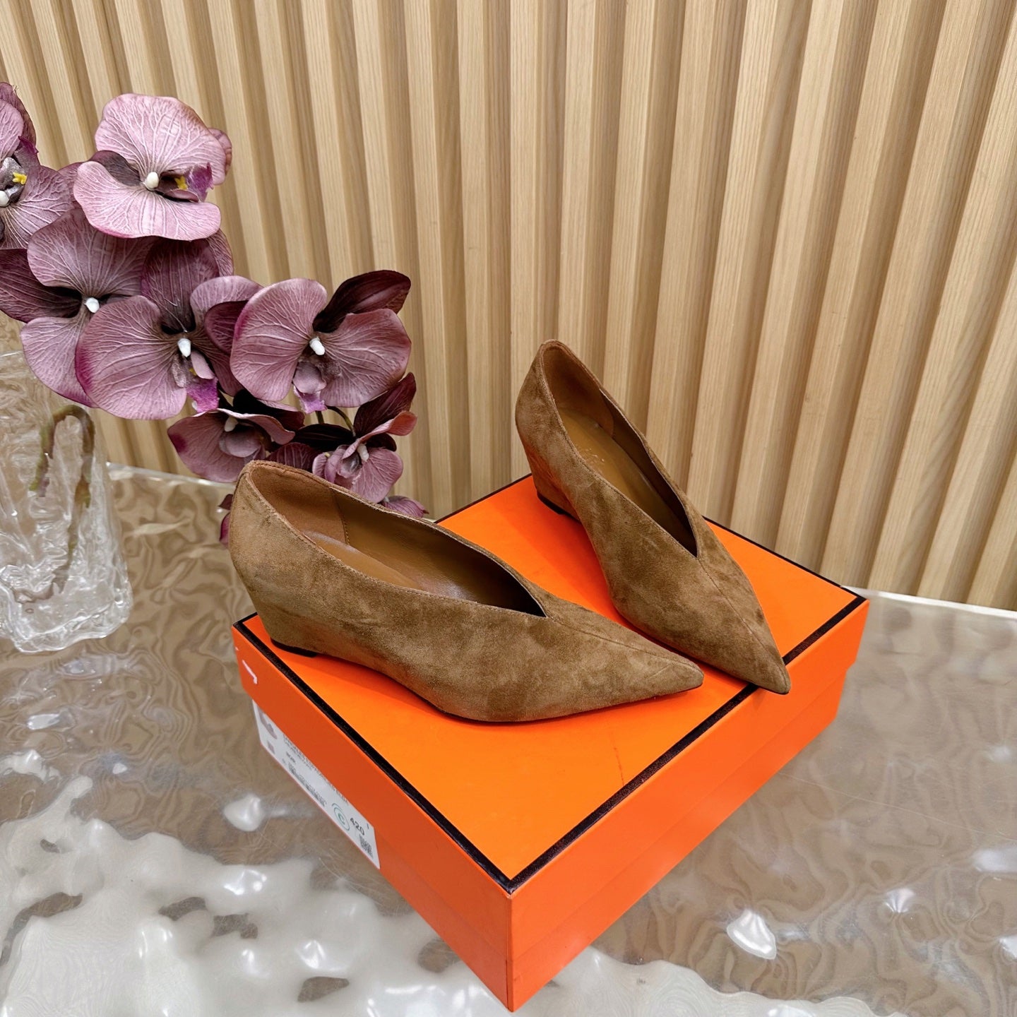 HM 25S HIGH-HEEL WEDGE SHOES 50 MM IN BROWN SUEDE - 35