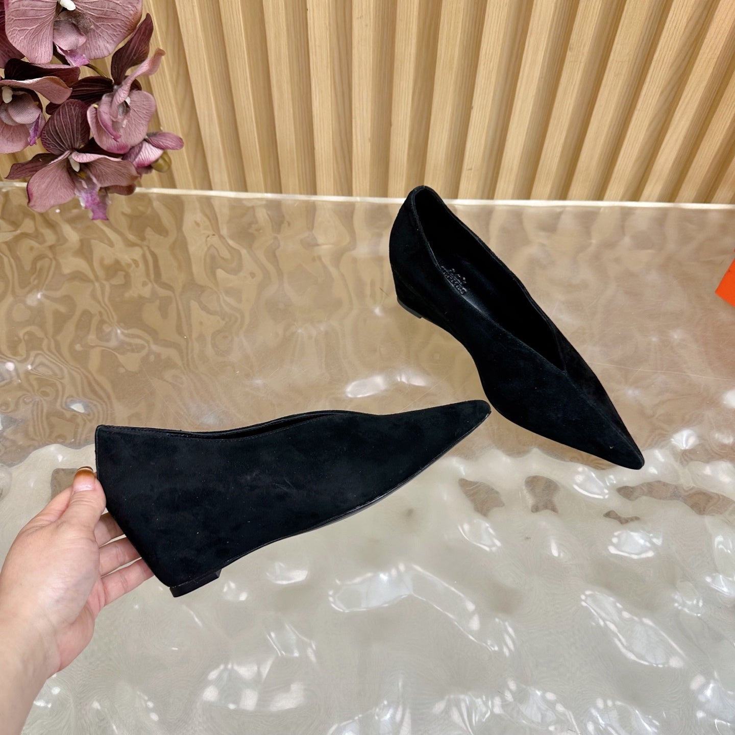 HM 25S HIGH-HEEL WEDGE SHOES 50 MM IN BLACK SUEDE - 35
