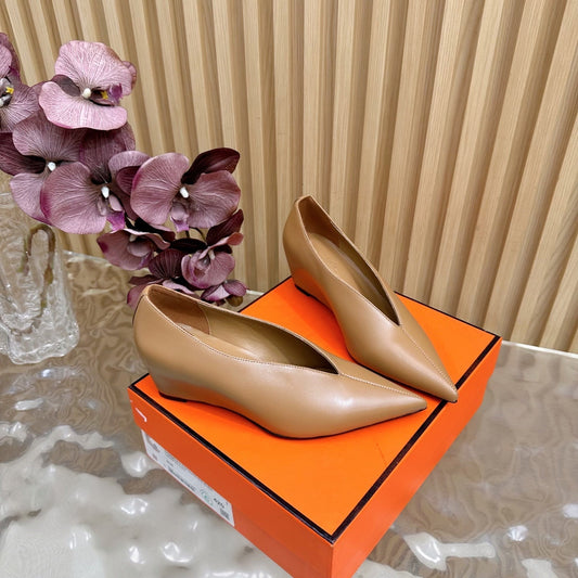 HM 25S HIGH-HEEL WEDGE SHOES 50 MM IN BROWN LAMBSKIN - 35