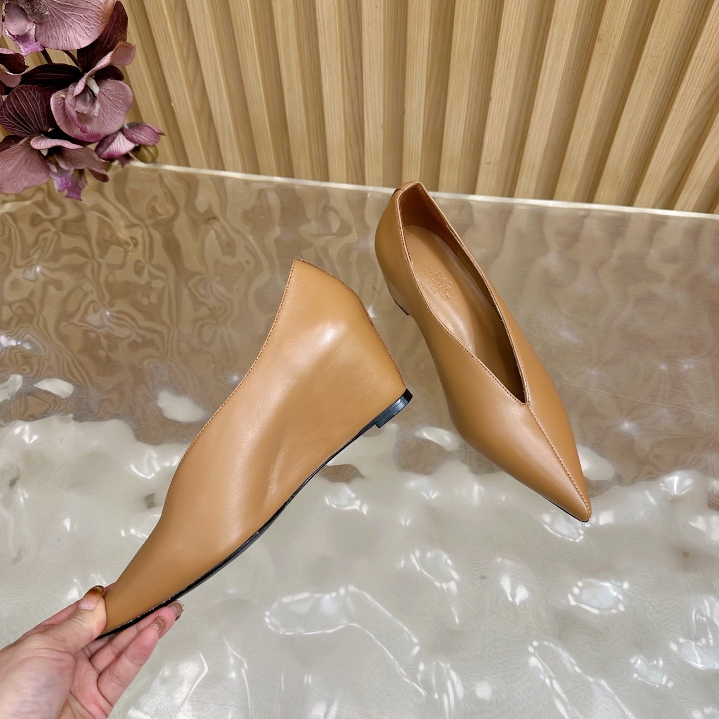 HM 25S HIGH-HEEL WEDGE SHOES 50 MM IN BROWN LAMBSKIN - 35