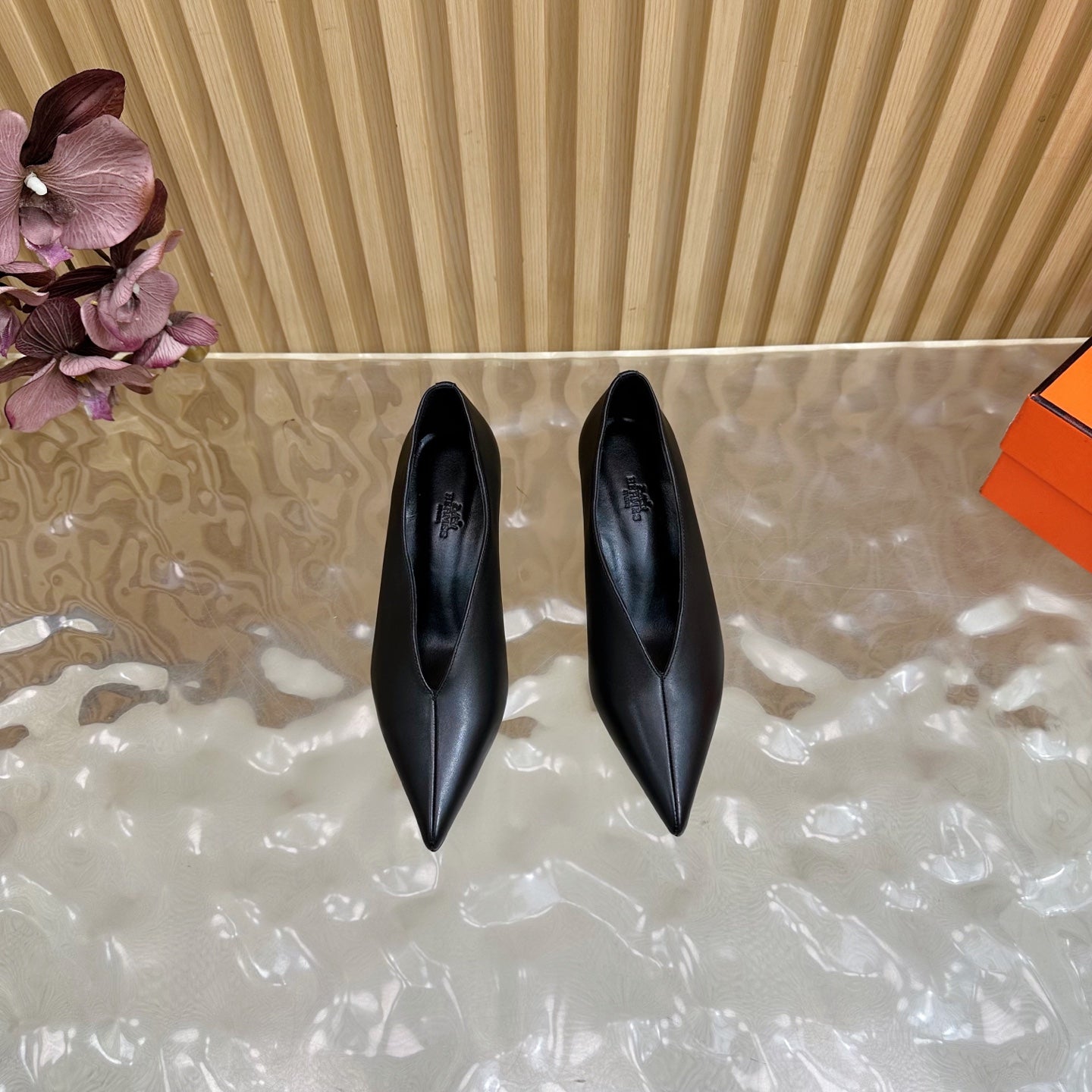 HM 25S HIGH-HEEL WEDGE SHOES 50 MM IN BLACK LAMBSKIN - 35