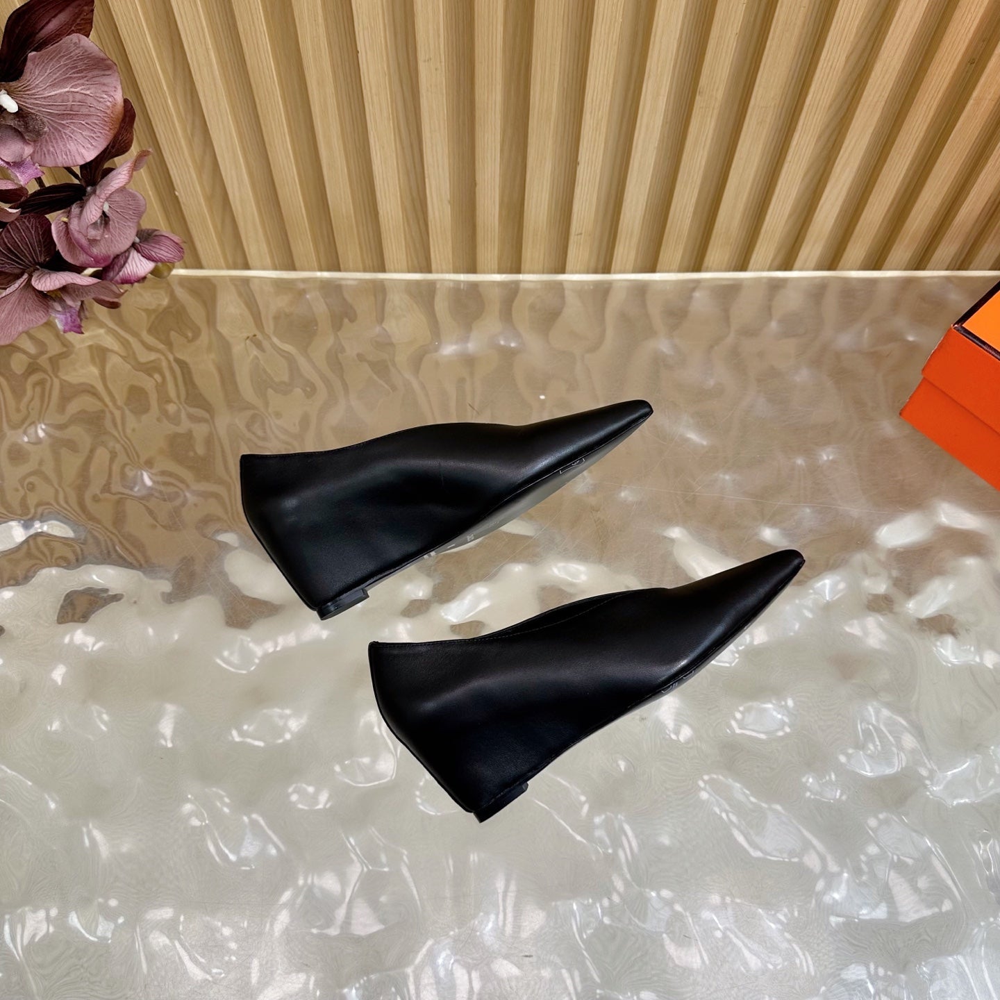 HM 25S HIGH-HEEL WEDGE SHOES 50 MM IN BLACK LAMBSKIN - 35