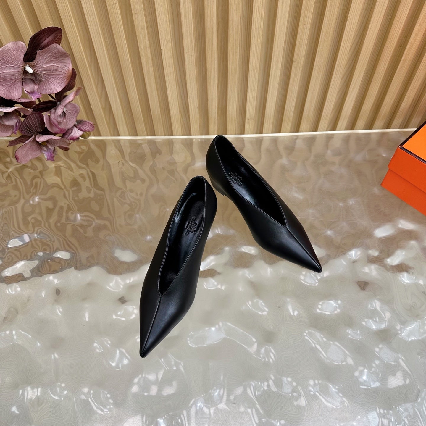 HM 25S HIGH-HEEL WEDGE SHOES 50 MM IN BLACK LAMBSKIN - 35