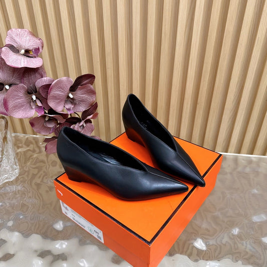 HM 25S HIGH-HEEL WEDGE SHOES 50 MM IN BLACK LAMBSKIN - 35