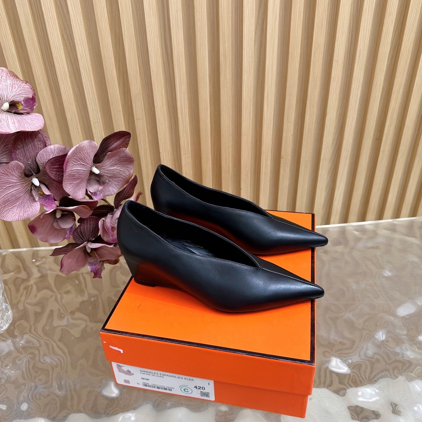 HM 25S HIGH-HEEL WEDGE SHOES 50 MM IN BLACK LAMBSKIN - 35
